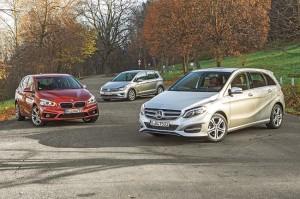 vw golf sportsvan mercedes b-klasse bmw 2er active tourer test 2015