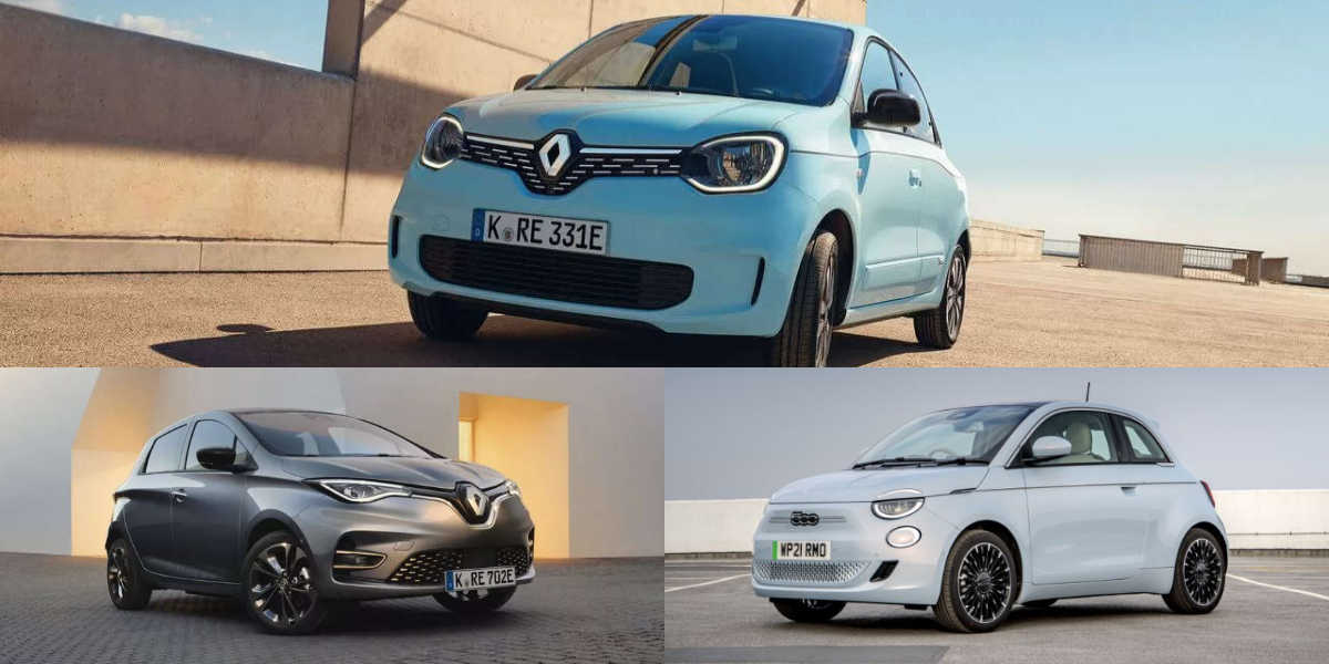 Collage Fiat 500e, Renault Zoe, Renaulr Twingo Electric