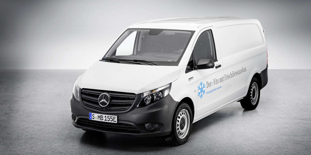 Mercedes Benz eVito Kastenwagen mit 60 kWh Batteriekapazität und Kühlausbau der Firma Kerstner erhältlichMercedes Benz eVito Kastenwagen 